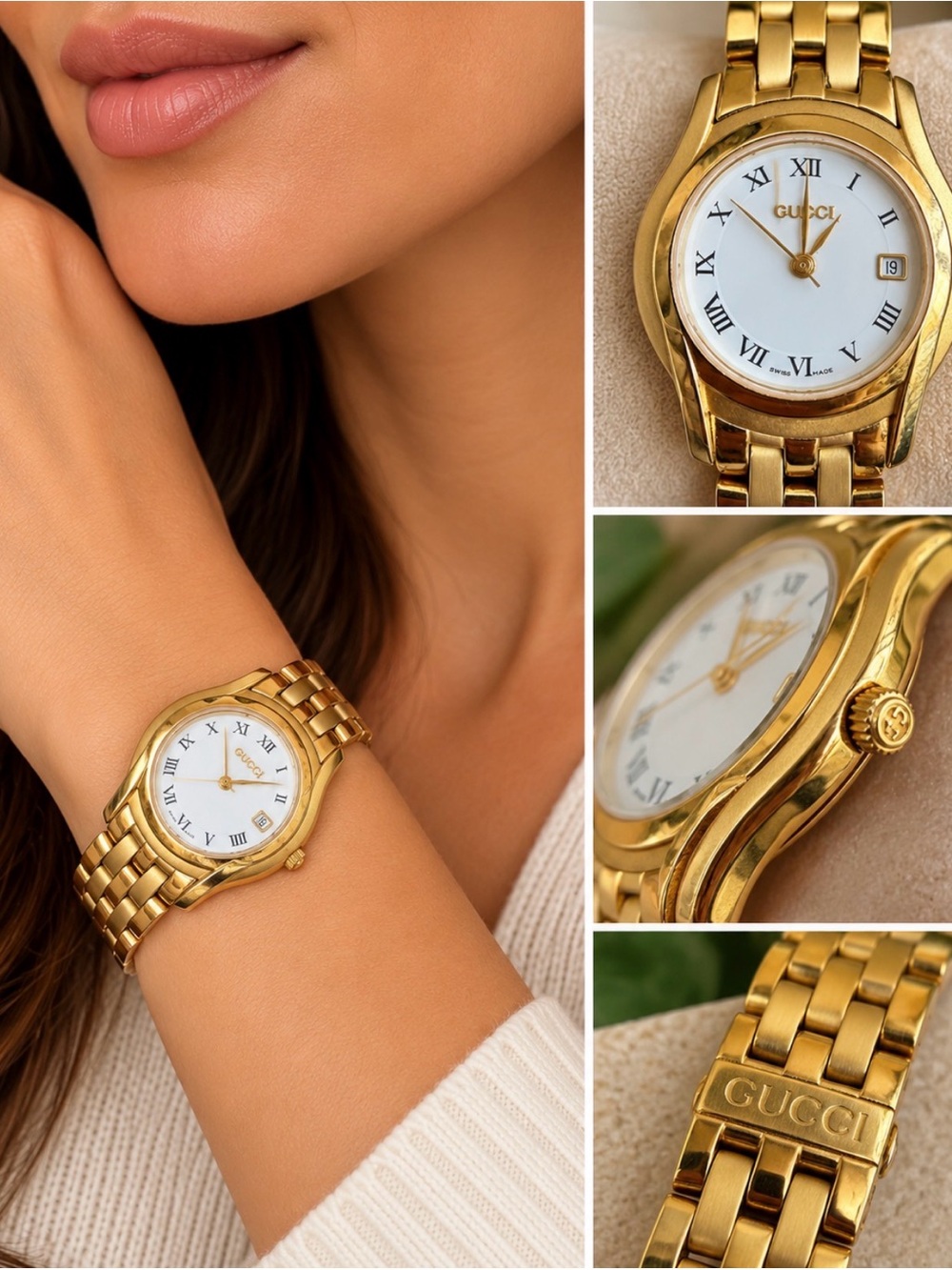 Gucci Swiss Made Gold-Tone Watch – Roman Numeral Dial – New Battery